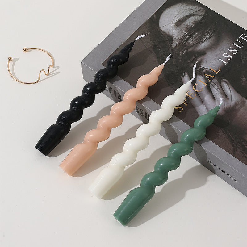 Handmade Macaron Spiral Thread Soy Wax Long Brush Holder Aromatherapy Candle