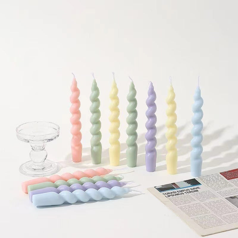 Handmade Macaron Spiral Thread Soy Wax Long Brush Holder Aromatherapy Candle
